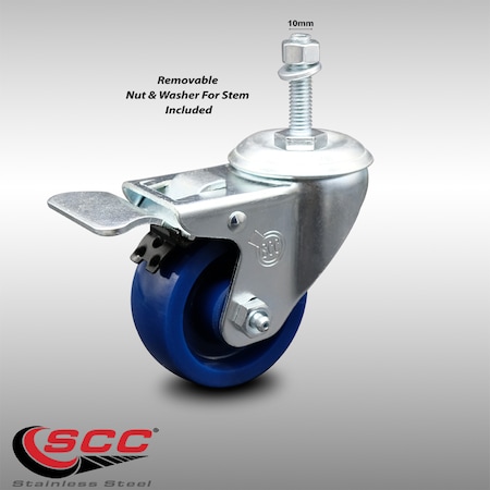 Service Caster 3 Inch SS Solid Polyurethane 10mm Threaded Stem Caster with Total Lock Brake SCC-SSTSTTL20S314-SPUS-M1015